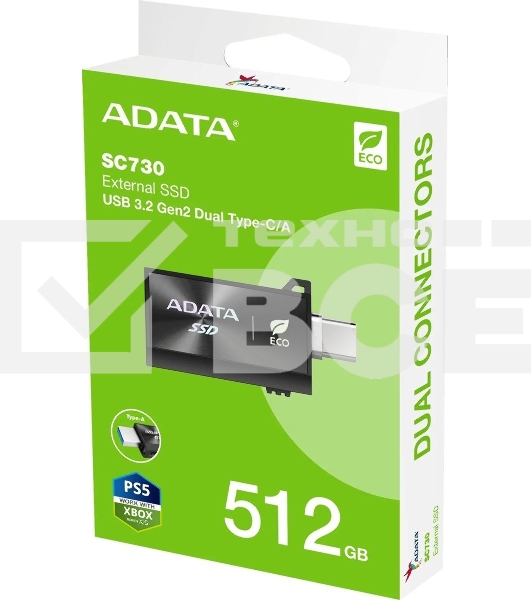 Внешний SSD ADATA SC730, 512 Gb, USB 3.2 Gen 2 Type-A/Type-C, R/W 600/600, черный