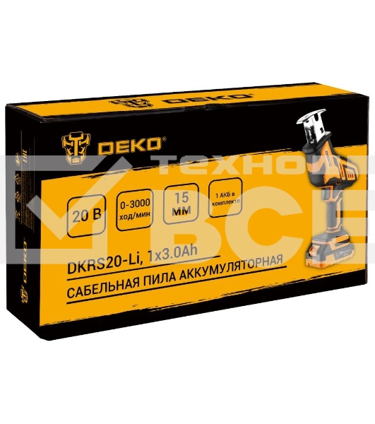 Сабельная пила аккумуляторная DEKO DKRS20-Li, 20В, 1x3.0А·ч