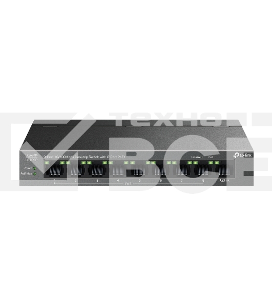 Настольный коммутатор TP-Link LS109P с 9 портами 10/100 Мбит/с (8 портов PoE+)