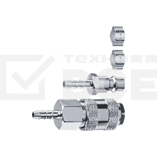 Набор (штуцер 'елочка' 6 мм - рапид муфта) + (рапид штуцер-штуцер 'елочка' 6 мм) + (обжимные хомуты 2 шт) ЗУБР Профессионал