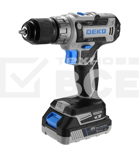 Аккумуляторная дрель-шуруповерт DEKO DKCD20V ONE + в кейсе + набор 63 инструмента для дома, 20В, 2x2.0Ач