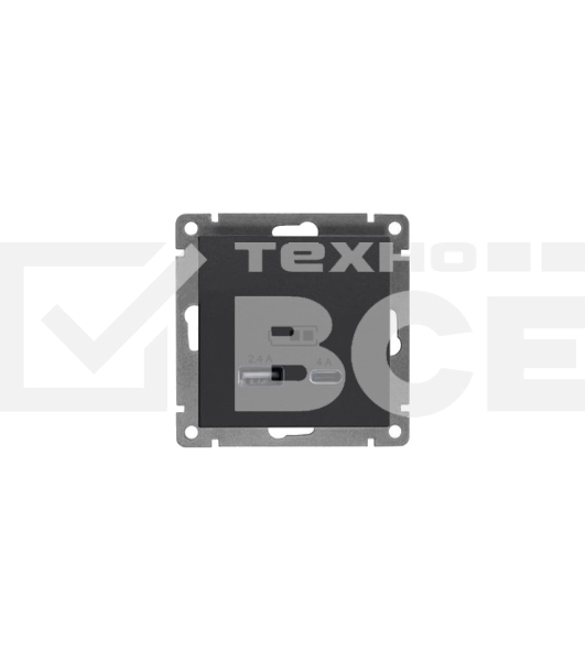 Розетка 2-м USB Universal СП Афина тип А+С 5В 1х2.4А 2х4А механизм графит А0059-Gr