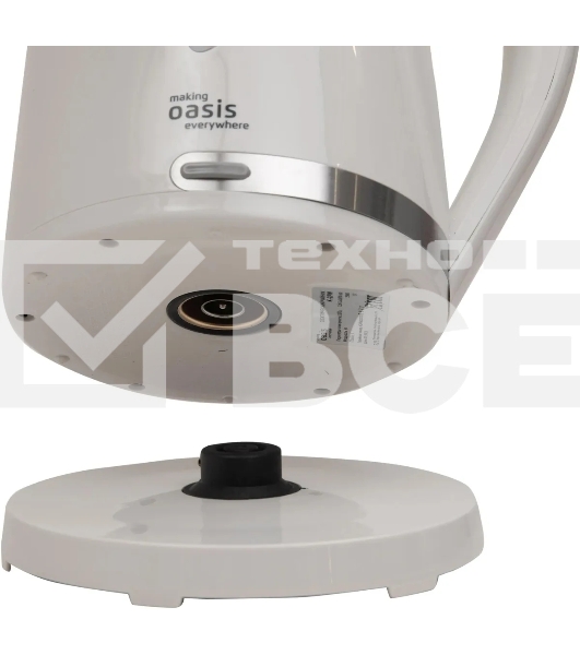 Чайник электрический Oasis K-2PW 1.7 л, 2200 Вт, белый корпус: пластик