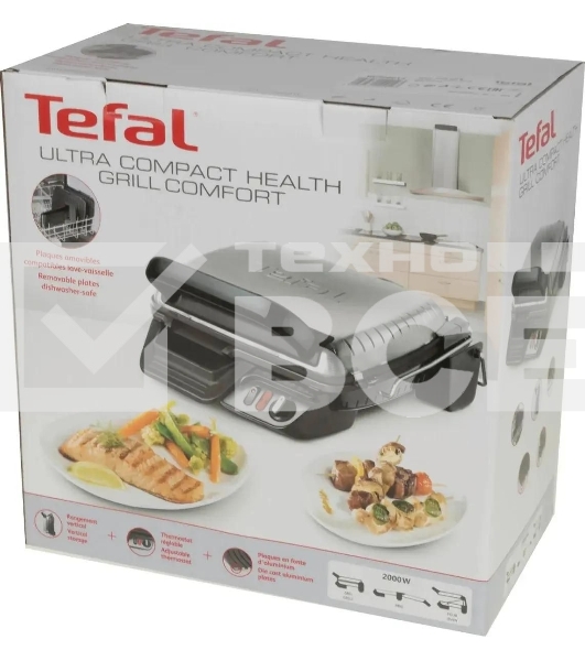 Гриль электрический Tefal GC306012 2000Вт серебристый