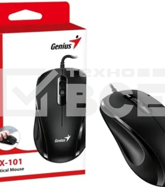 Мышь проводная Genius DX-101 черный, 1200 dpi, USB, кнопки - 3