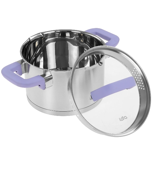 Кастрюля Lara LR02-254 Лаванда 5 л, 22 см, с крышкой, нержавеющая сталь