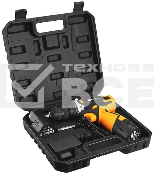 Дрель-шуруповерт аккумуляторная Deko DKCD12V, 12В, 2АКБ, Кейс