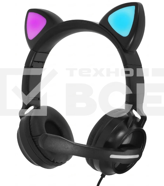 Гарнитура QUMO Game Cat чёрный, проводная, USB, подсветка