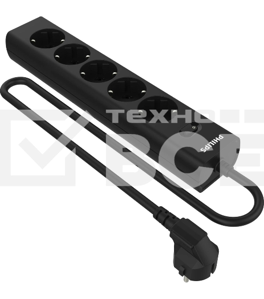 Сетевой фильтр Philips CHP2155BA/51, 2м, 5 розеток, черный
