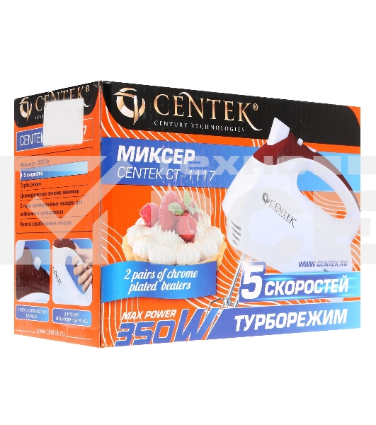 Миксер ручной Centek CT-1117 белый/вишня, 350 Вт