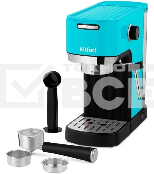 Кофеварка рожковая Kitfort КТ-7461 бирюзовый/черный, исп. кофе - молотый, 1.2 л, 1350 Вт, 20 бар