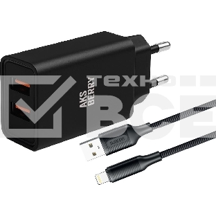Сетевое зарядное устройство AKSBERRY (6900209210016) T38 2 USB 2.4A + кабель Lightning, черный
