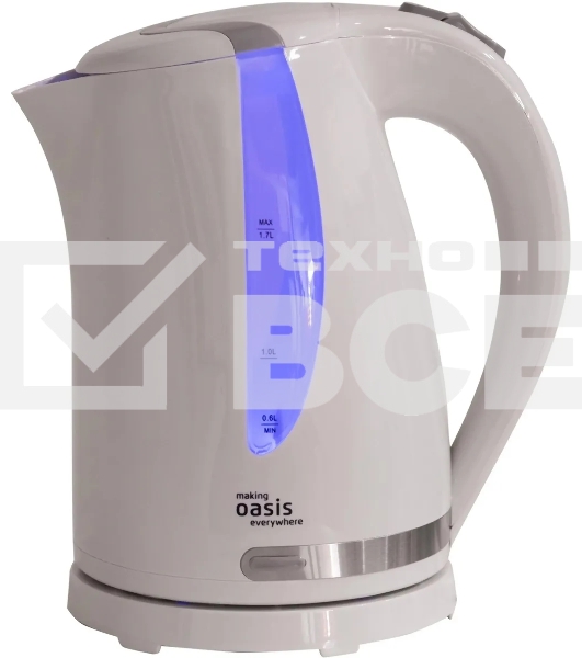 Чайник электрический Oasis K-2PW 1.7 л, 2200 Вт, белый корпус: пластик
