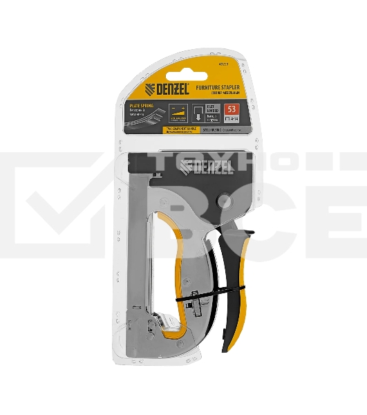 Степлер Denzel металл., скобы в комплекте, плавная регулировка удара, 2К рукоятка, тип 53, 4-14 мм