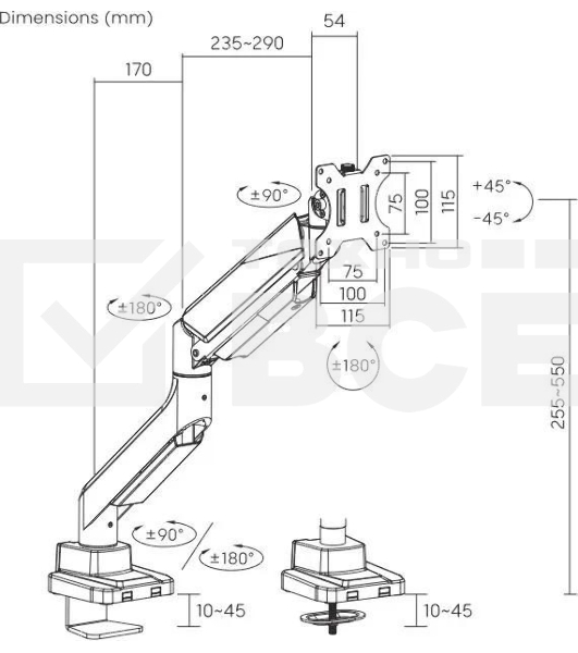 Кронштейн для мониторов Ultramounts UM717 серебристый 17'-49' макс.18кг крепление к столешнице поворот и наклон