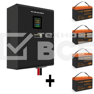 Комплект Источник бесперебойного питания EX296004RUS + батарея 100Aч EX285656RUS 4шт (инвертор, синус, для котла, настенный) ExeGate FineSine SX-5000.LCD.AVR.2SH.T <5000VA/3500W, чистая синусоида, цветной LCD-дисплей, AVR, 2*Schuko+клеммы, линейно-интерак