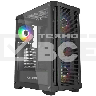 Компьютерный корпус Powercase Ultimate Black, Tempered Glass, 4x 120mm ARGB fans, ARGB HUB, чёрный, ATX  (CUB-A4)