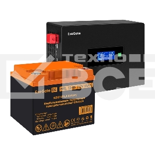 Комплект Источник бесперебойного питания EX295992RUS + батарея 45Aч EX285666RUS 1шт (инвертор, синус, для котла, PF=1, настенный) ExeGate IdealSine SR-600.LCD.2SH <600VA/600W, чистая синусоида, цветной LCD-дисплей, 2*Schuko, крепление настенное, Black> + 