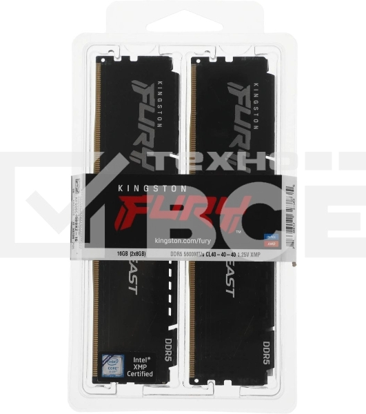 Оперативная память Kingston Fury Beast, DDR5, 16GB (2x8GB), 5600MHz, CL40, DIMM, с радиаторами, черный