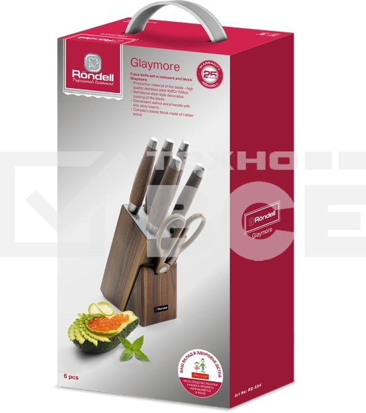 Набор из 5 ножей c ножницами на деревянной подставке Glaymore Rondell 984-RD