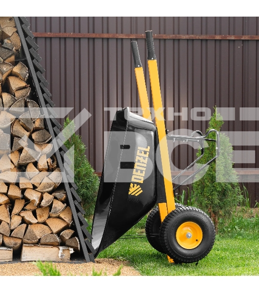 Тачка строительная Denzel усиленная, объем 140 л, 250 кг, двухколесная, колесо 15х6.00-6