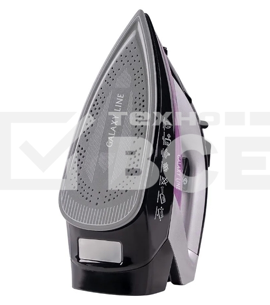 Утюг Galaxy Line GL 6128, фиолетовый с черным, паровой, 2200 Вт, постоянный пар 30 г/мин, паровой удар 140 г/мин, функции: самоочистка, антикапля, антинакипь, функция увлажнения, вертикальное отпаривание, защита от перегрева, индикатор нагрева, керамическое покрытие подошвы, резервуар для воды 170 мл