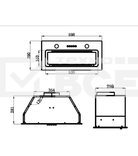Вытяжка встраиваемая Maunfeld TRAPEZE 601GG белый, 60 см, 1150 куб. м/ч, 54 дБ