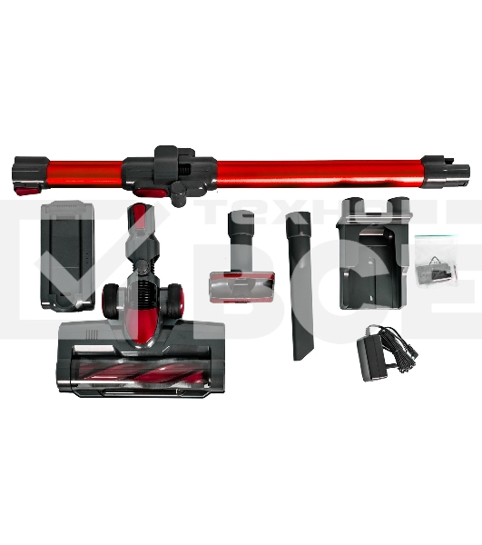 Пылесос вертикальный Supra VCS-5080 красный/серый, питание от аккумулятора, 250 Вт, уборка сухая, пылесборник 0.8 л