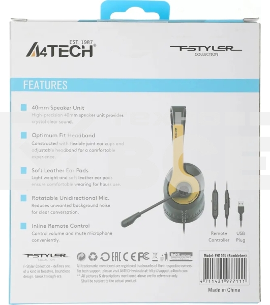 Гарнитура A4Tech Fstyler FH100U желтый/черный, проводная