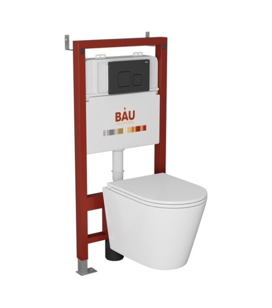 Комплект BAU 6 в 1: инсталляция BAU PRO, унитаз подвесной торнадо Bau Nimb Hurricane-2, сиденье дюропласт микролифт, кнопка смыва BAU Soul, черная матовая