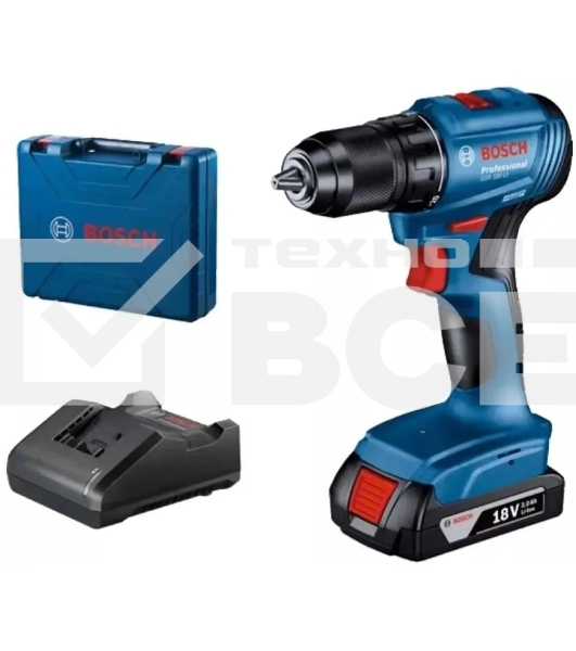 Дрель-шуруповерт Bosch GSB 185-LI, Аккумуляторная, 18В, 2 АКБ, Кейс, Ударная