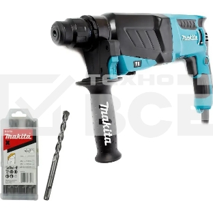 Перфоратор Makita HR2630 + набор буров B-54704 патрон:SDS-plus уд.:2.9Дж 800Вт (кейс в комплекте)