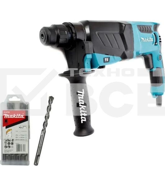 Перфоратор Makita HR2630 + набор буров B-54704 патрон:SDS-plus уд.:2.9Дж 800Вт (кейс в комплекте)