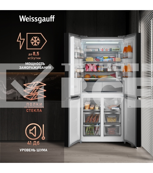Холодильник Weissgauff WCD 590 NoFrost Inverter Premium Biofresh Blue Glass синий трёхкамерный 359/180 л морозилка снизу