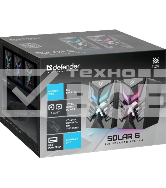 Колонки Defender Solar 6, 2.0, черный, 65206