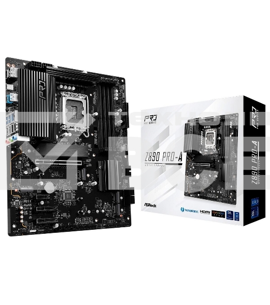 Материнская плата ASRock Z890 Pro-A , LGA 1851, Intel Z890, 4xDDR5, 4xSATA, 4xM.2, 1xPCIe 5.0 x16, 2xPCIe x4, 1xPCIe x1, 1xUSB-C 3.2 Gen 2x2, 1xUSB-A 3.2 Gen 2, 2xUSB-A 3.2 Gen 1, 4xUSB 2.0, 1xHDMI, 1xDP, 1x2.5Gb LAN, 3x3.5 мм, 7.1, ATX