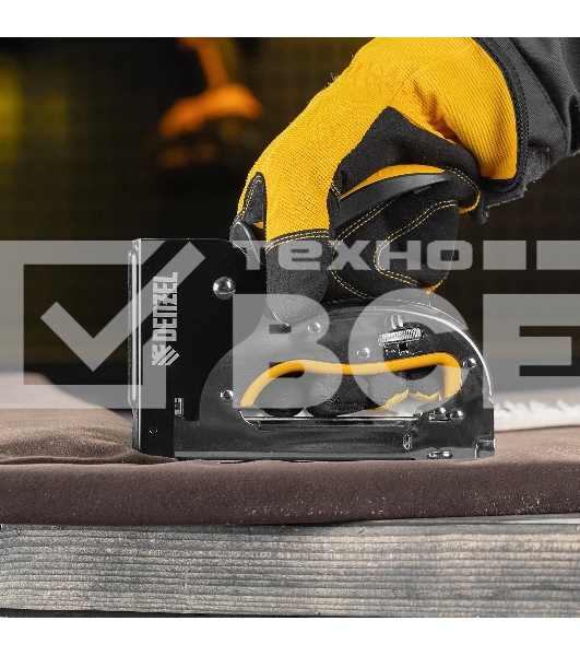 Степлер Denzel металл., скобы в комплекте, плавная регулировка удара, 2К рукоятка, тип 53, 4-14 мм