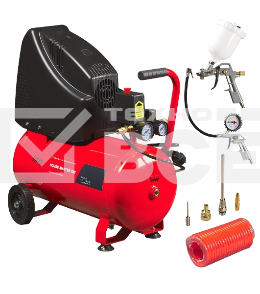 Компрессор поршневой Fubag House Master Kit безмасляный 180 л/мин, 24 л, 1100 Вт, красный/черный