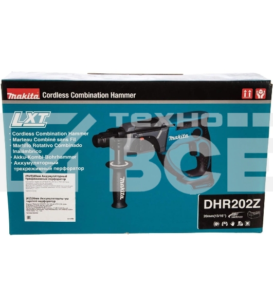 Перфоратор Makita DHR202Z аккумуляторный SDS+ DHR202Z 18В,Li-ion,3реж,1.9Дж,0-4000у\м,3.5кг,чем,подсв,б\акк и з\у,совмест с 4А·ч Li-ion