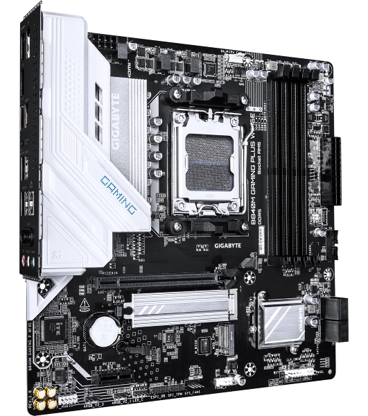 Материнская плата Gigabyte B840M GAMING PLUS WIFI6E, AM5, AMD B840, 4xDDR5, 4xSATA, 2xM.2, 1xPCIe 4.0 x16, 1xPCIe x1, 1xHDMI, 2xDP, 1x1Gb LAN, Wi-Fi 6E, Bluetooth 5.3, 1xUSB-C 10Gbps, 1xUSB-C 5Gbps, 1xUSB-A 10Gbps, 1xUSB-A 5Gbps, 3xUSB-A 2.0, 3x3.5 мм, 7.1, mATX
