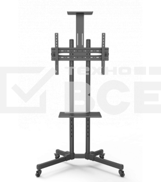 Мобильная стойка Wize Pro M55 для дисплеев 32 65, Max VESA 600x400 мм, высота 180 см, вертикальная регулировка, регулируемая полка для медиаплеера, полка для камеры ВКС, до 50 кг, черный