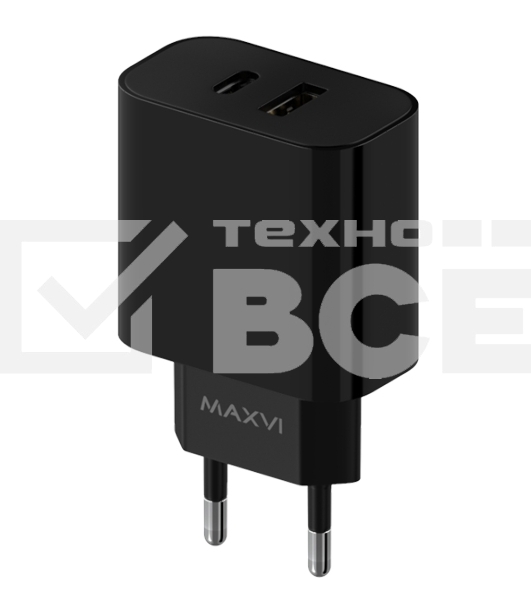 Сетевое зарядное устройство Maxvi CHL-602PD 30W, 6A, QC 3.0, 1xUSB-A, 1xUSB-C, черный