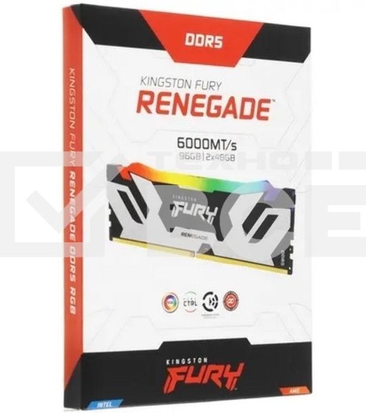 Оперативная память Kingston Fury Renegade, DDR5, 96GB (2x48GB), 6000MHz, CL32, с радиаторами, cеребристый/черный