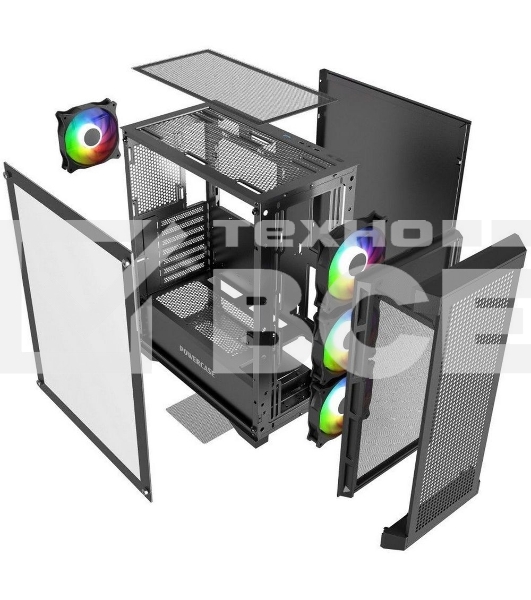 Компьютерный корпус Powercase Ultimate Black, Tempered Glass, 4x 120mm ARGB fans, ARGB HUB, чёрный, ATX  (CUB-A4)