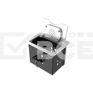 Прямоугольный металлический корпус Wize Pro [WRTS-06BOXQI-S] для модульной системы врезного лючка в стол с откидывающейся крышкой,до 6 модулей-вставок, беспроводная зарядка 10Вт для моб. устройств на крышке, преустановленная рамка,серебр