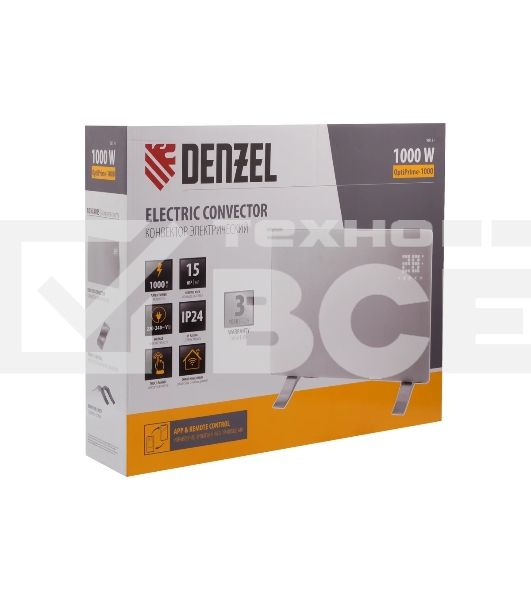 Конвектор Denzel OptiPrime-1000 белый, 1000 Вт, 15 м2, термостат, дисплей, WiFi