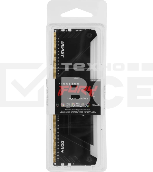 Оперативная память Kingston Fury Beast, DDR4, 32GB (1x32 GB), 2666 MHz, CL16, с радиатором, RGB, чёрный