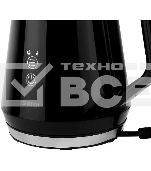 Чайник Centek CT-0019, 1100Вт стекло, черный и серебристый