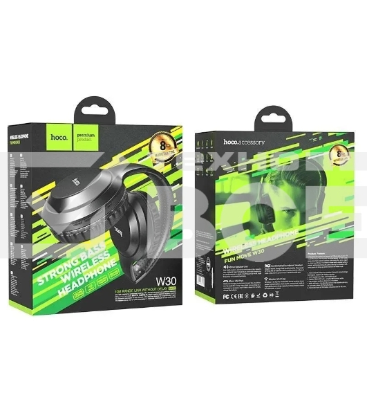 Беспроводные/проводные наушники HOCO W30 FUN MOVE черный, накладные, Bluetooth + проводной, до 8 ч.