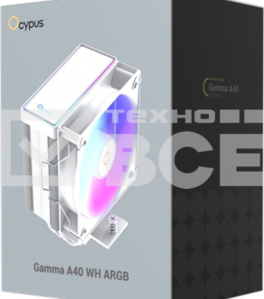 Кулер для процессора Ocypus Gaммa A40 WH ARGB Digital, 100мм ARGB FAN, Top Display Panel, 4 HEAT PIPES, 4-PIN PWM, 600-2400 RPM, 29.5DBA, HYDRO BEARING, LGA115X/1200/1700/18XX, AM4/AM5